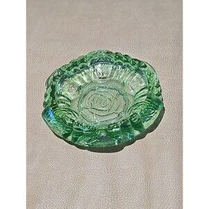 Vintage Rose Print Hazel Atlas Lime Green Tiara Glass Style Ashtray 60s